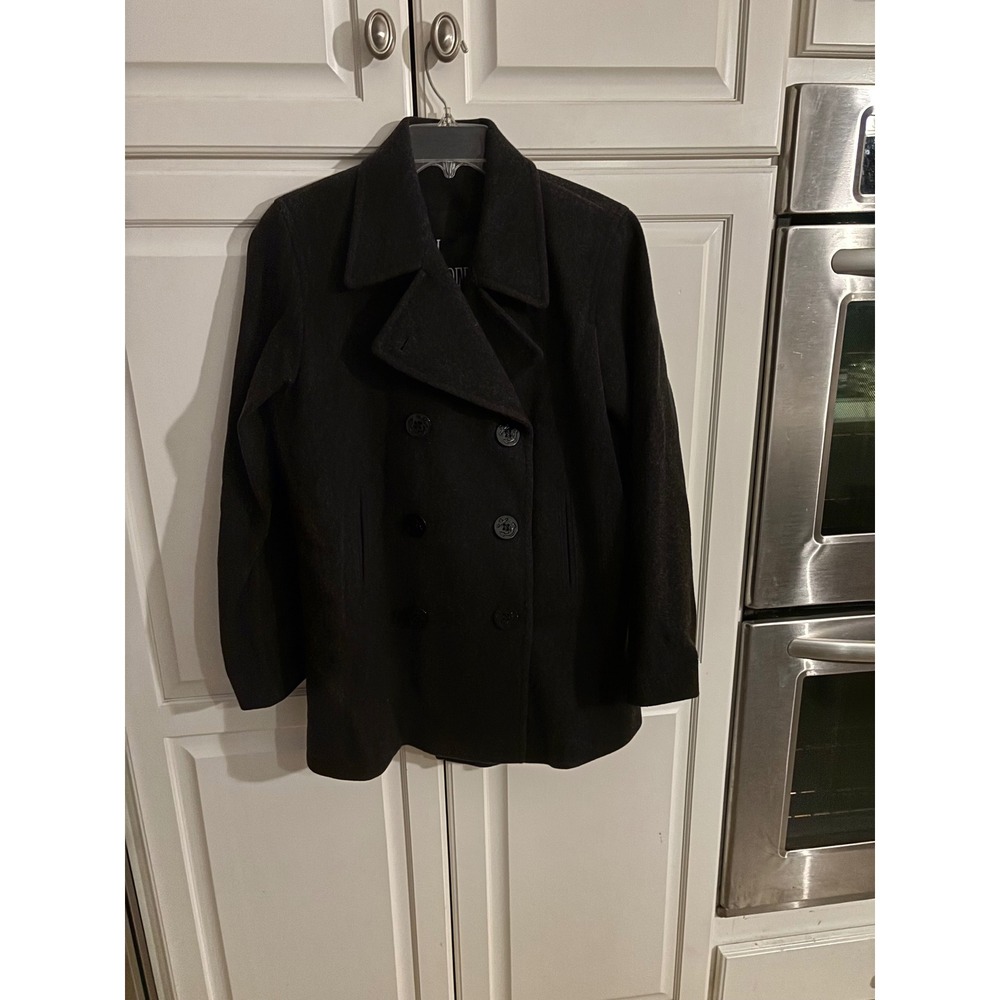 J. Percy Black 100% Merino Wool Pea Coat Double Breasted Made in USA Size 4